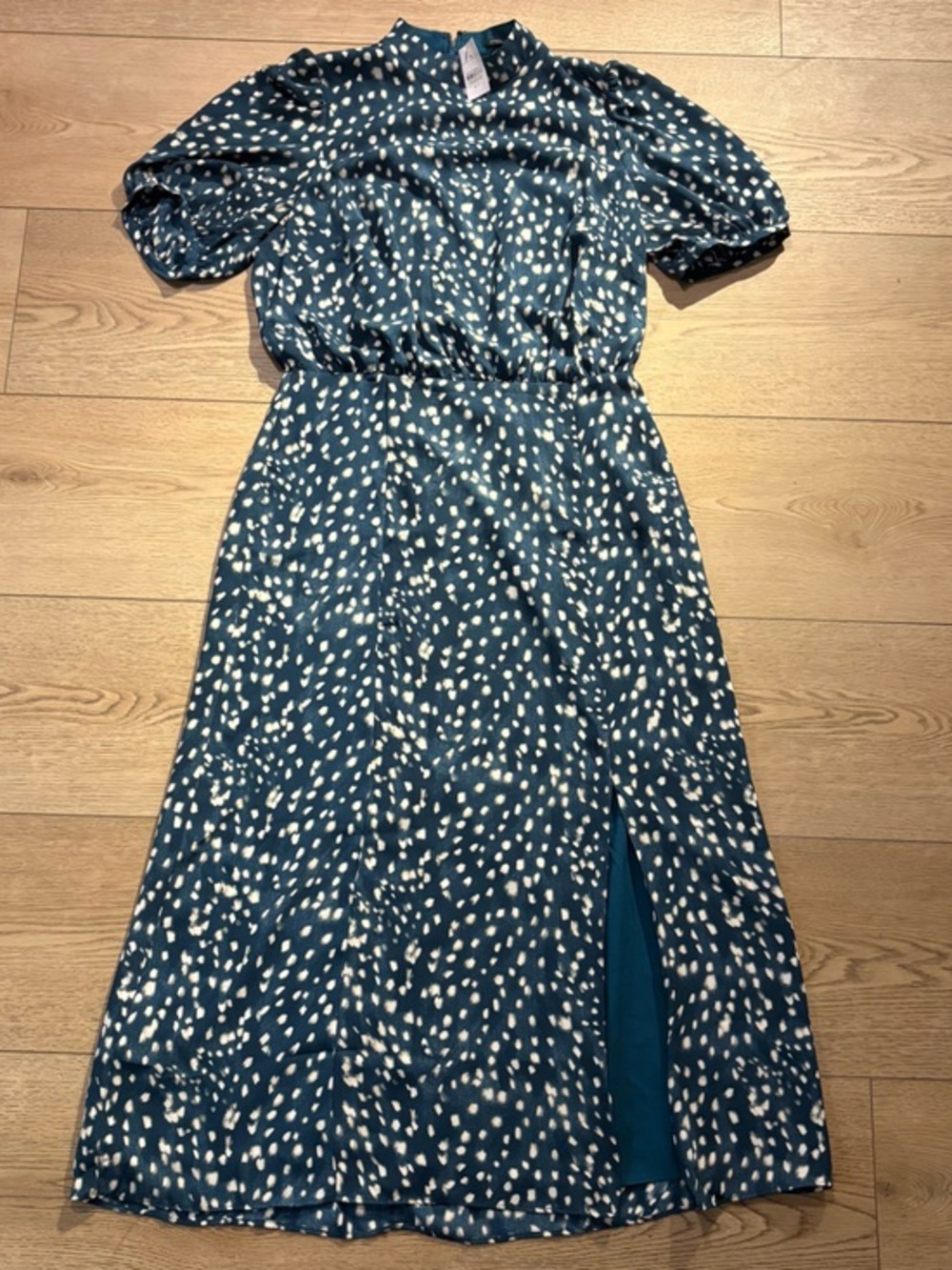 NWT Ann Taylor Blue Speckled Print Puff Sleeve Midi Dress Size 8 Tall Elegant